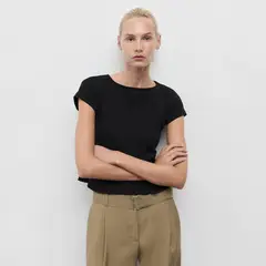 MANGO - Camiseta Mujer Tejido Manga corta de Algodón