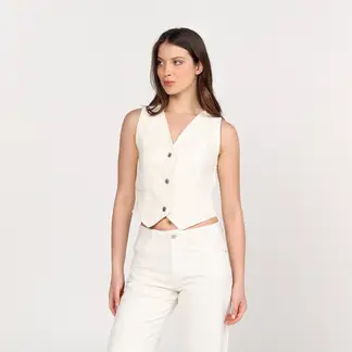 BASEMENT - Chaleco Mujer con Bordado Slim de Algodón