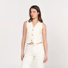 BASEMENT - Chaleco Mujer con Bordado Slim de Algodón