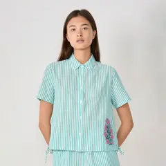 ETAM - Camisa de dormir para Mujer Manga corta de Rayas de Algodón