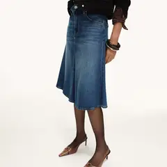 MANGO - Falda Midi Mujer de Algodón