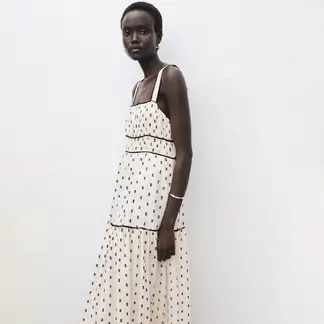 MANGO - Vestido Mujer Medio Casual con Estampado de Algodón