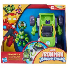 MARVEL - Iron Hulk: Figura de acción vehículo 2 en 1 Ironman y sus asombrosos amigos