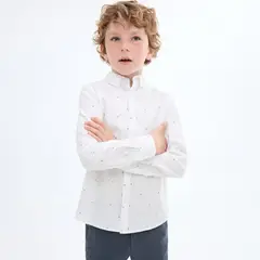 MANGO - Camisa Para Niño con Puntos Manga larga de Algodón