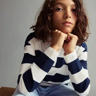 MANGO - Camiseta polo Para Niño de Rayas Con cuello Manga larga de Algodón