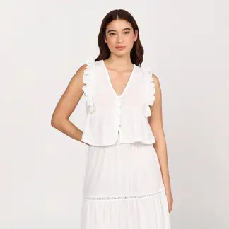 SYBILLA - Top Mujer Liso con Bordado Sin mangas Algodón