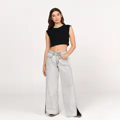 SYBILLA - Jean Wide leg Mujer Tiro medio Brillante