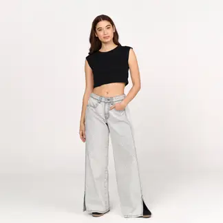 SYBILLA - Jean Wide leg Mujer Tiro medio Brillante