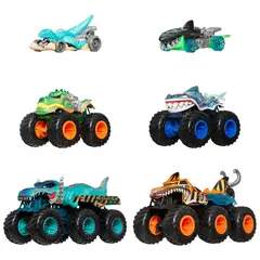 HOT WHEELS - Juguete didáctico Carro : Monster Trucks Shark vs Dino. Producto aleatorio