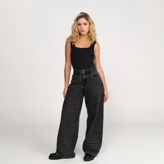 DENIMLAB - Jean Wide leg Mujer Tiro medio Denim de Algodón