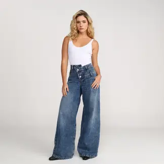 DENIMLAB - Jean Baggy Mujer Tiro bajo Denim de Algodón