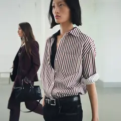 MANGO - Camisa Mujer de Rayas Manga larga de Algodón