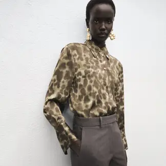 MANGO - Camisa Mujer con Estampado Manga larga