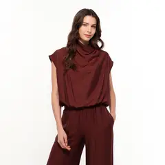 BASEMENT - Blusa Mujer Liso con Bordado Manga corta Rayon