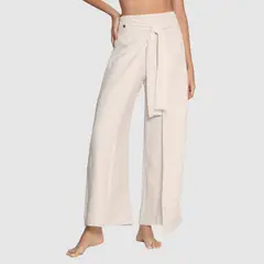LEONISA - Salida de baño Pantalón playero tipo lino anudable en el frente