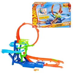 HOT WHEELS - Stunt Tracks Pista de Juguete Multi-Choque Aéreo con Propulsor Motorizado y Asa Portátil, Para Niños de 5 Años en Adelante