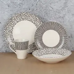 CORONA - Vajilla Corona: Porcelana Lunares y Rayas 4 puestos 16 piezas