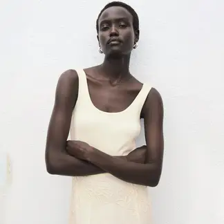 MANGO - Vestido Mujer Medio Casual con Bordado de Algodón