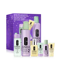 CLINIQUE - Set Hidratante facial Tratamiento Rutina 3 pasos Rostro Great Skin Everywhere: Piel mixta-seca Holiday Incluye 6 productos