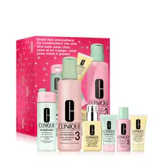 CLINIQUE - Set Limpiador Tratamiento Rutina 3 pasos Rostro Great Skin Everywhere: Piel mixta-grasa Holiday Incluye 6 productos