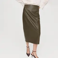 MANGO - Falda Midi Mujer Efecto cuero