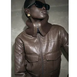 MANGO - Chaqueta Mujer Efecto cuero Cropped fit