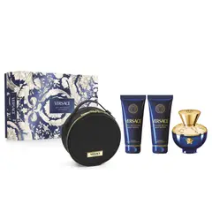 VERSACE - Set de perfume Mujer incluye Pour Femme Dylan Blue EDP 100 ml, Shower Gel 100 ml, Body Lotion 100 ml, GWP