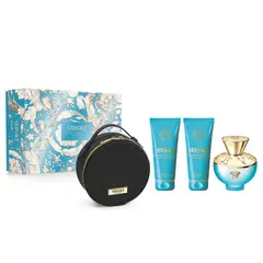 VERSACE - Set de perfume Mujer incluye Dylan Turquoise EDT 100 ml, Shower Gel 100 ml, Body Lotion 100 ml, GWP