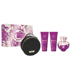 VERSACE - Set de perfume Mujer incluye Dylan Purple EDP 100 ml, Shower Gel 100 ml, Body Lotion 100 ml, GWP