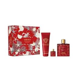 VERSACE - Set de perfume Hombre incluye Eros Flame EDP 100 ml, EDP 5 ml, Body Shower Gel 150 ml