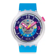 SWATCH - Reloj Unisex Neon Hielo. Reloj Silicona Azul SB01K400
