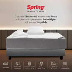COLCHONES SPRING - Colchón Spring Semidoble Con Base Cama Firmeza Media Ortopédico Resortado Dinamismo 120 x 190 cm + Almohada + Protector