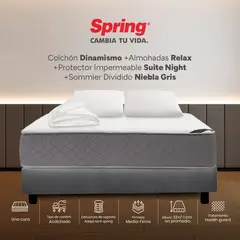 COLCHONES SPRING - Colchón Spring Doble Con Base Cama Firmeza Media Ortopédico Resortado Dinamismo 140 x 190 cm + 2 Almohadas + Protector