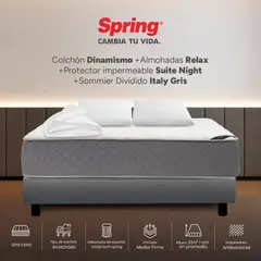 COLCHONES SPRING - Colchón Spring Queen Con Base Cama Firmeza Media Ortopédico Resortado Dinamismo 160 x 190 cm + 2 Almohadas + Protector