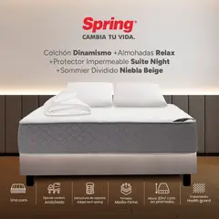 COLCHONES SPRING - Colchón Spring Queen Con Base Cama Firmeza Media Ortopédico Resortado Dinamismo 160 x 190 cm + 2 Almohadas + Protector