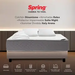 COLCHONES SPRING - Colchón Spring King Con Base Cama Firmeza Media Ortopédico Resortado Dinamismo 200 x 200 cm + 2 Almohadas + Protector