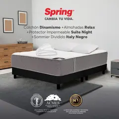 COLCHONES SPRING - Colchón Spring King Con Base Cama Firmeza Media Ortopédico Resortado Dinamismo 200 x 200 cm + 2 Almohadas + Protector