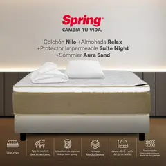COLCHONES SPRING - Colchón Spring Semidoble Con Base Cama Firmeza Media Ortopédico Resortado Nilo 120 x 190 cm + Almohada + Protector