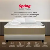 COLCHONES SPRING - Colchón Spring Queen Con Base Cama Firmeza Media Ortopédico Resortado Nilo 160 x 190 cm + 2 Almohadas + Protector
