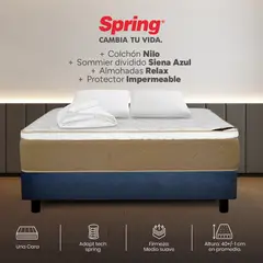 COLCHONES SPRING - Colchón Spring Doble Con Base Cama Firmeza Media Ortopédico Resortado Nilo 140 x 190 cm + 2 Almohadas + Protector