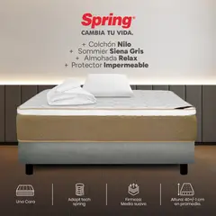 COLCHONES SPRING - Colchón Spring Semidoble Con Base Cama Firmeza Media Ortopédico Resortado Nilo 120 x 190 cm + Almohada + Protector
