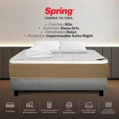 COLCHONES SPRING - Colchón Spring Doble Con Base Cama Firmeza Media Ortopédico Resortado Nilo 140 x 190 cm + 2 Almohadas + Protector