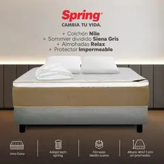 COLCHONES SPRING - Colchón Spring Doble Con Base Cama Firmeza Media Ortopédico Resortado Nilo 140 x 190 cm + 2 Almohadas + Protector