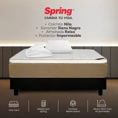 COLCHONES SPRING - Colchón Spring Sencillo Con Base Cama Firmeza Media Ortopédico Resortado Nilo 100 x 190 cm + Almohada + Protector
