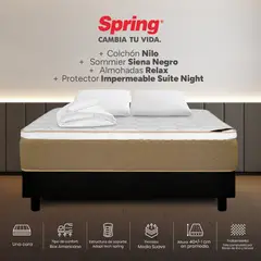 COLCHONES SPRING - Colchón Spring Doble Con Base Cama Firmeza Media Ortopédico Resortado Nilo 140 x 190 cm + 2 Almohadas + Protector