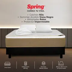 COLCHONES SPRING - Colchón Spring Queen Con Base Cama Firmeza Media Ortopédico Resortado Nilo 160 x 190 cm + 2 Almohadas + Protector