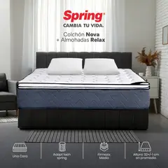 COLCHONES SPRING - Colchón Spring Doble Firmeza Media Ortopédico Resortado Nova 140 x 190 cm + 2 Almohadas