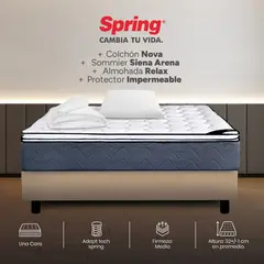 COLCHONES SPRING - Colchón Spring Semidoble Con Base Cama Firmeza Media Ortopédico Resortado Nova 120 x 190 cm + Almohada + Protector