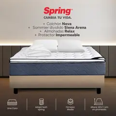 COLCHONES SPRING - Colchón Spring King Con Base Cama Firmeza Media Ortopédico Resortado Nova 200 x 200 cm + 2 Almohadas + Protector