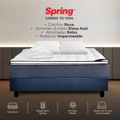 COLCHONES SPRING - Colchón Spring King Con Base Cama Firmeza Media Ortopédico Resortado Nova 200 x 200 cm + 2 Almohadas + Protector